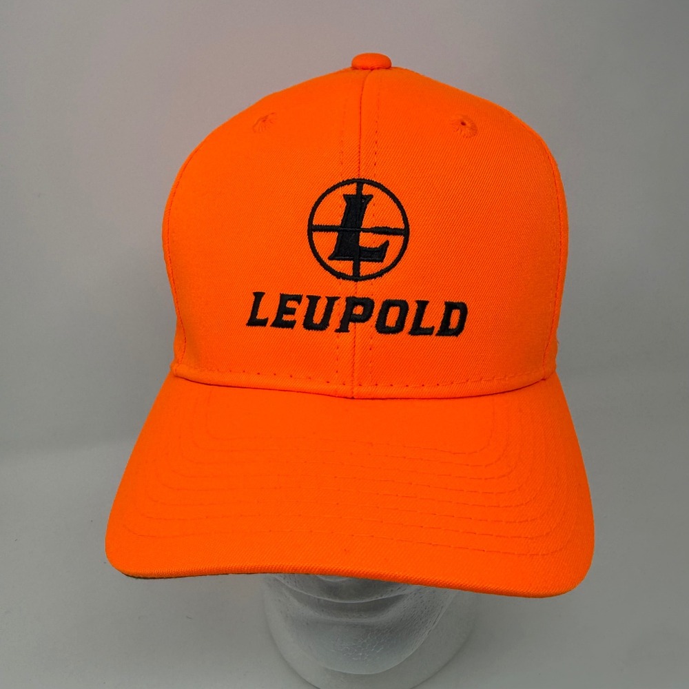 Leupold Hat Blaze Orange Hunting Snapback Trucker Cap Black Logo Green Underbrim